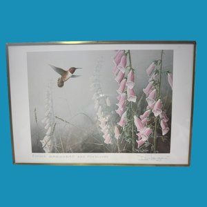 Don Li Leger Framed Art Print Signed Rufous Hummingbird Foxgloves